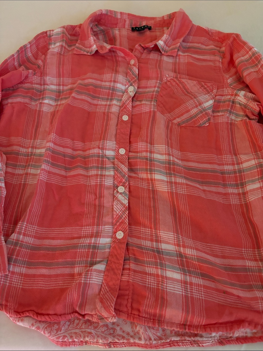 Tribal Coral Plaid Button-Down Shirt
